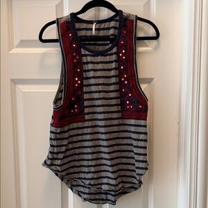 Free People Striped Muscle Tee with Red Accents